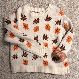 Kiel James Patrick Cream and Orange Leaf Sweater
